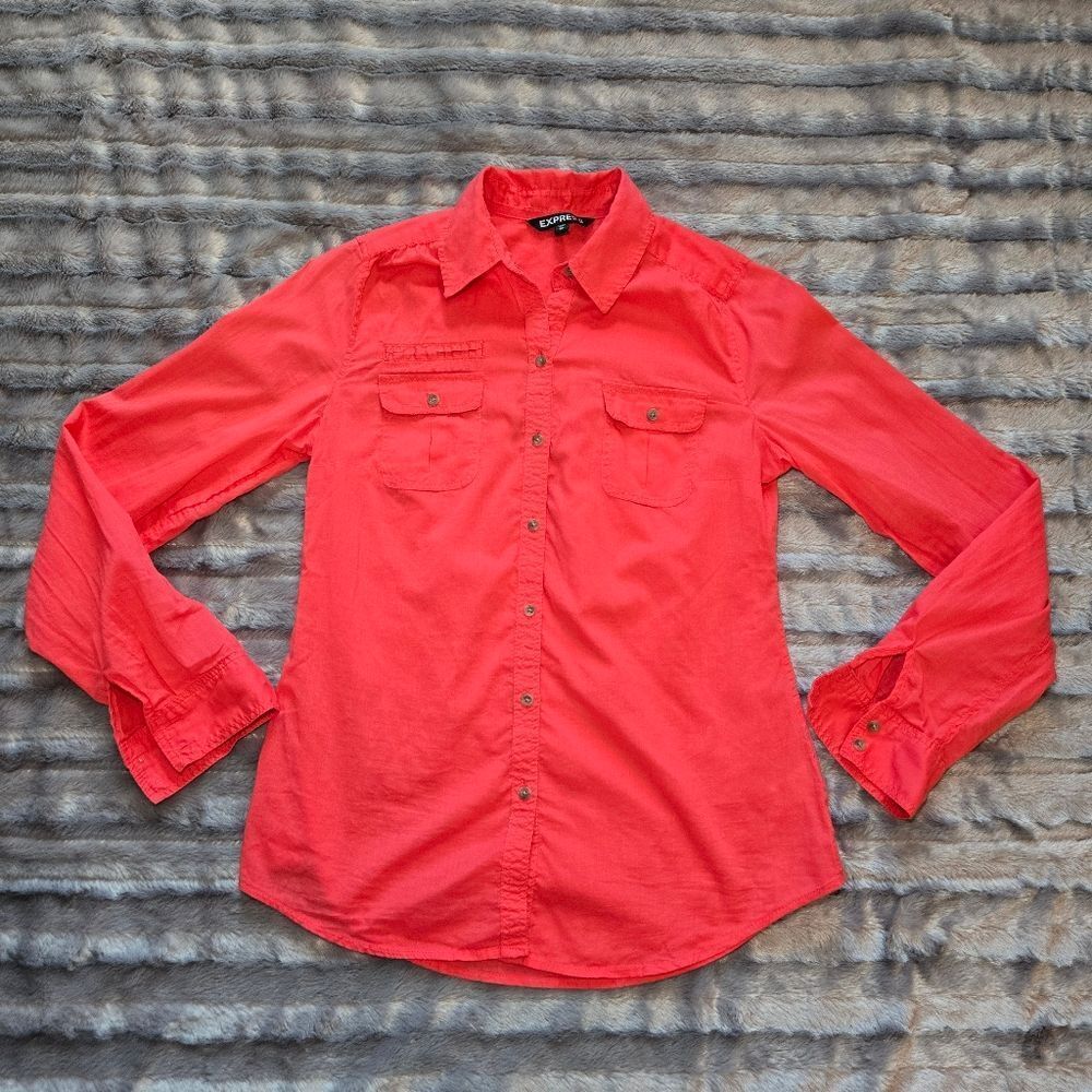Express Cotton Button Down - Coral - Picture 2 of 7